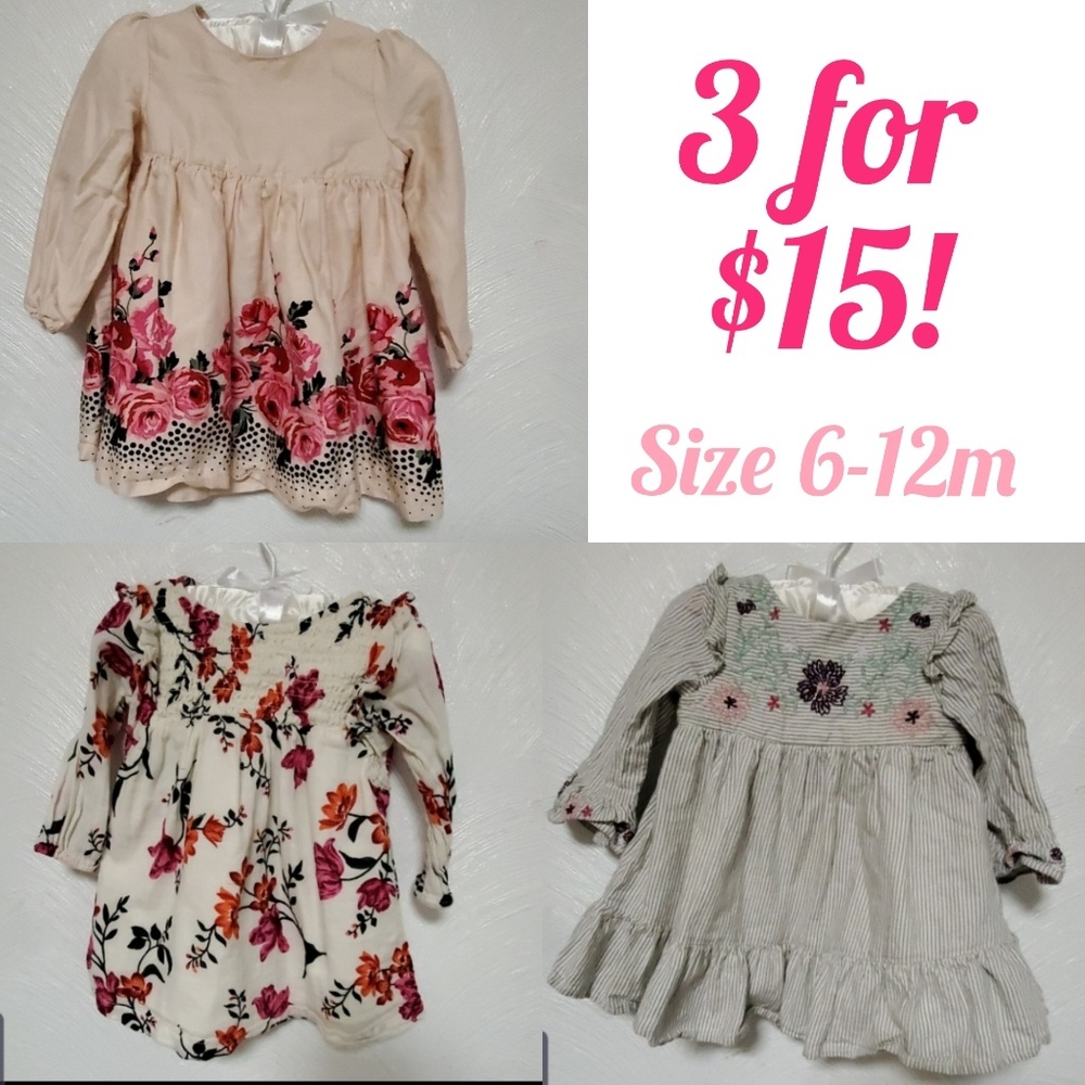 3 Long Sleeve Baby Dresses bundle!